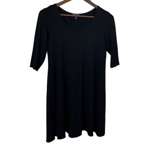 Eileen Fisher Tunic LS Top Black Scoop Neck Viscose Spandex Minimal Lagen Small‎